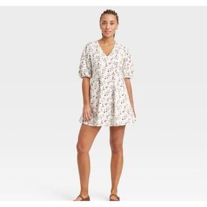 Bell Elbow Sleeve Mini A-Line White Floral Dress Size XL Universal Thread Goods
